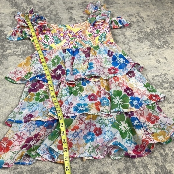 NWT All Things Mochi Ilima Floral Embroidered Mini Dress Tiered Off Shoulder M - Picture 8 of 12